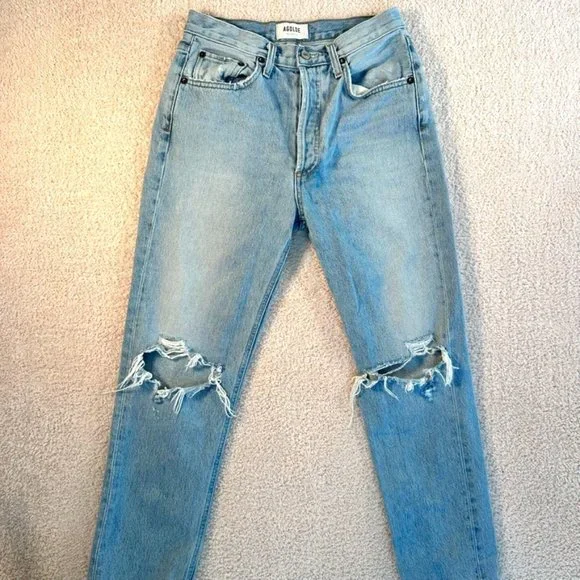 Agolde Jeans Womens Size 26 (26 x 26) Riley High Rise Straight Crop Light Denim - Picture 1 of 11
